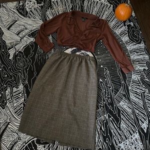 Cute chic women’s Fall/ Autumn Academia bookish style top + skirt outfit sz L/14